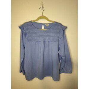 J.Crew Long Sleeve Smocked Flutter Sleeved Top Blue Womens Sz XXL Plus NWT
